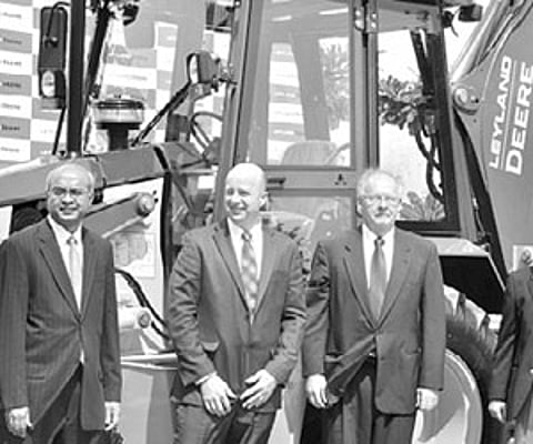 V Sumantran, Chairman, Ashok Leyland John DeereConstruction Equipment Company Ltd, (extreme left), seen with other team members at the launch of Leyla
