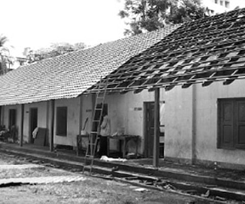 The tiled roof of SRV School being replaced with GI sheets