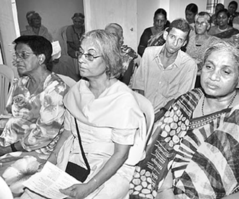 Members of the My Home, an old age home in Secunderabad, participate in the inauguration of the new premises of the institution