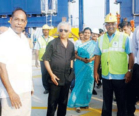 T K A Nair, Principal Secretary to the Prime Minister, visiting the Vallarpadam International Container Transshipment Terminal on Saturday. Cochin Por