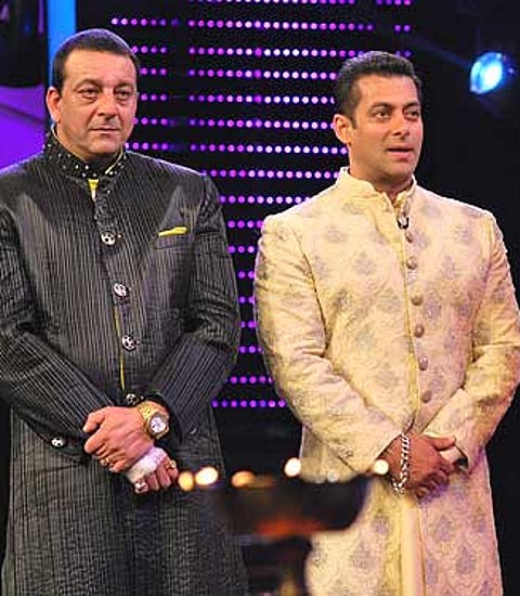 Sanjay Dutt, Salman Khan and Raageshwari (IANS Photo).
