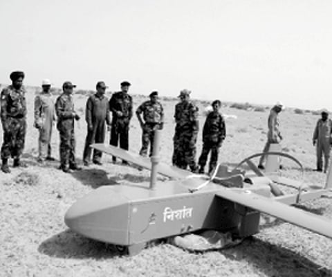 Army officials inspecting unmanned aerial vehicle Nishant during its confirmatory trials at Pokhran | Ministry of Defence