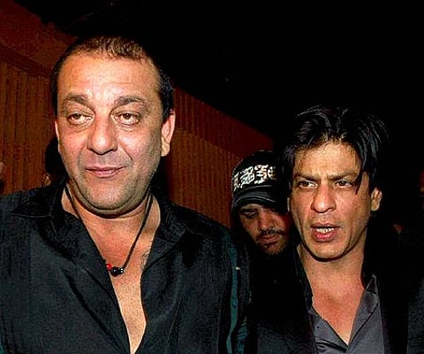 Sanjay Dutt and SRK at the party where the slapping incident allegedly took place (PTI Photo).