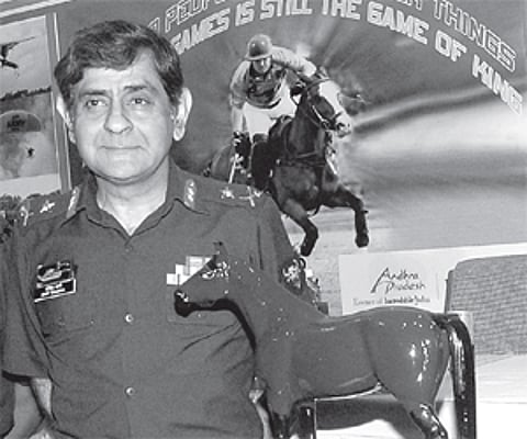 Major General Amit Sharma, General Commanding Officer of Bison Riding and Polo Institute after unveiling one of the trophies| Sai Ramesh.