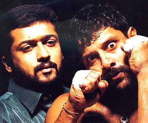 Vikram and Suriya in 'Pitamagan' (Express Photo).