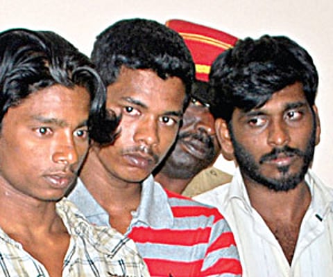 gang war: The four-member gang that hurled country bombs at gang leader Gnanavel and his associate, in Puducherry on Friday | EPS