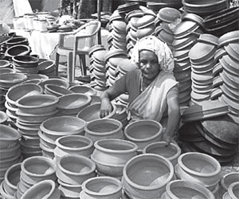 Artisans seen with their handmade products at the Pullavanibha Mela held at Azhakiyakavu Bhagavathy Temple in Palluruthy, Kochi | P K Jeevan Jose