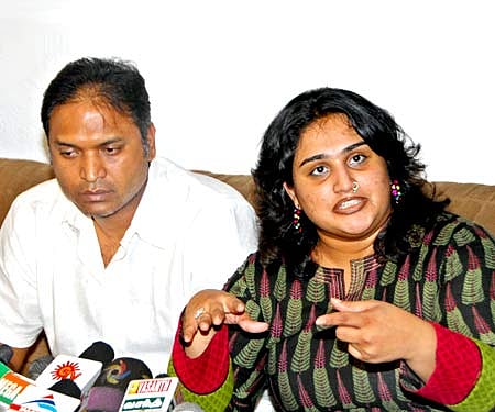 Vanitha Vijayakumar and her soon-to-be-ex husband Rajan Anand (Express Photo).