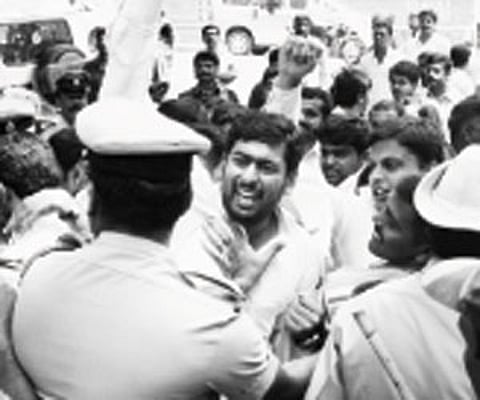 Youth Congress members protesting against the question paper leakage in Bangalore on Thursday | Suresh Nampoothiri
