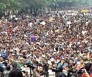 show of strength: Supporters at the Trinamool Youth Congress rally in Kolkata on Monday.