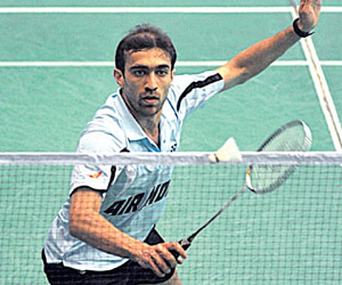 Anand Pawar in action during the National Badminton Championship. (EPS)