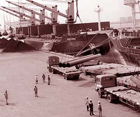 Berthing work under process at Ernakulam Wharf in Willingdon Island.