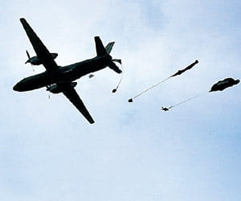 Paratroopers ready to jump, no place to land