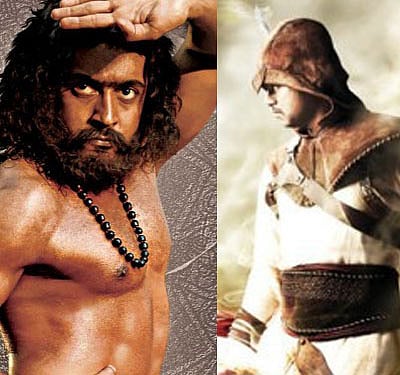 Posters of the movie 7am Arivu and Velayudham.