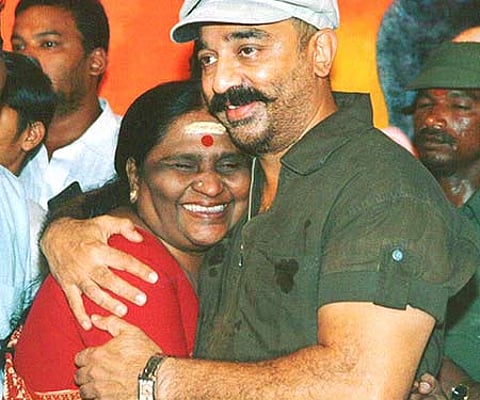 Gandhimathi is seen hugging Kamal Haasan| Express Photo.