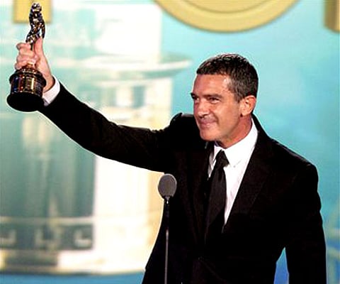 Antonio Banderas wins Favorite Movie Actor for 'You Will Meet a Tall Dark Strange' at the ALMA Awards (AP Photo/Jason Redmond).