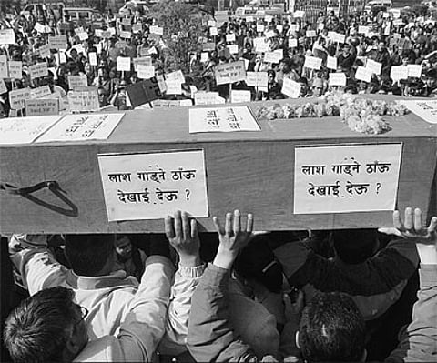 Nepali Christians demanding allocation of burial grounds at a protest in Kathmandu