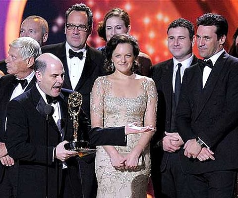 Team of 'Mad Men' and creator Matthew Weiner accept the award for outstanding drama series at the 63rd Primetime Emmy (AP Photo/Mark J Terrill).