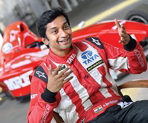 Narain Karthikeyan at the Irungattukottai race track in Chennai on Friday
