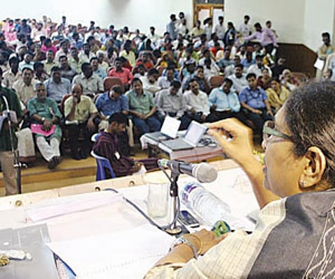 Chairperson of National Commission for Protection of Child Rights Shantha Sinha addressing a gathering in Bhubaneswar on Wednesday