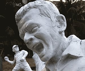 Bangladeshi fine arts students make statues of Bangladeshi cricket players for the opening ceremony. (AP Photo)