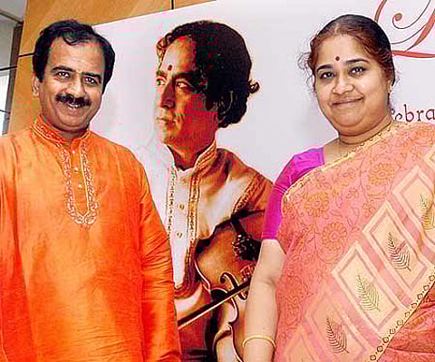 Son Lalgudi Krishnan and daughter Vijayalakshmi of violin maestro Lalgudi G Jayaraman (Express Photo by P Jawahar ).