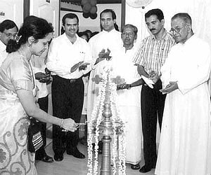 Indian Eye Bank Association president Dr Usha Gopinath inaugurates the newly-built eye care complex at Little Flower Hospital in Angamaly on Saturday