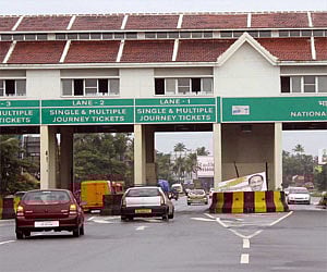 The toll booth set up by the National Highways Authority of India at Kumbalam, near Aroor | Express