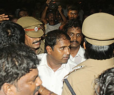 BSP State President K Armstrong being produced at the 16th Metropolitan Magistrate in Saidapet in the city on Sunday