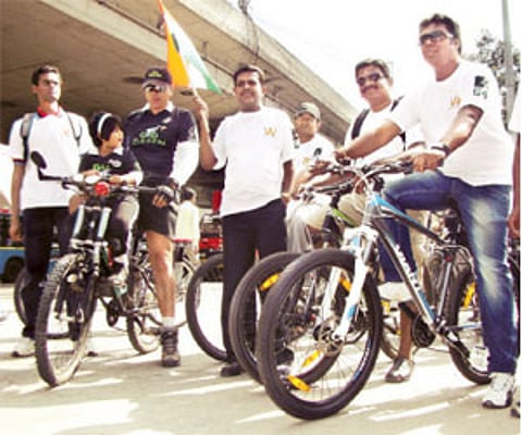 Participants at the cycle rally by Clean and Green in Bangalore.