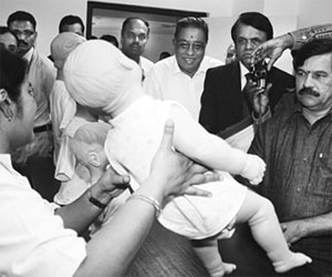 Medical Education Minister S A Ramadas, NIMHANS Director Dr P Sathish Chandra and GEF Chairman M R Jayaram at the inauguration of M S Ramaiah Advanced