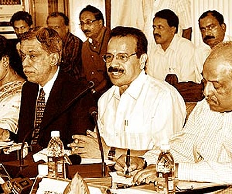(From left) Chief Secretary SV Ranganath, Chief Minister DV Sadananda Gowda and Additional Chief Secretary K Jairaj at a meeting| Express.