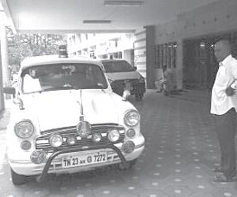 A car with beacon light used by a Vellore district administration official parked on the Collectorate premises. EPS
