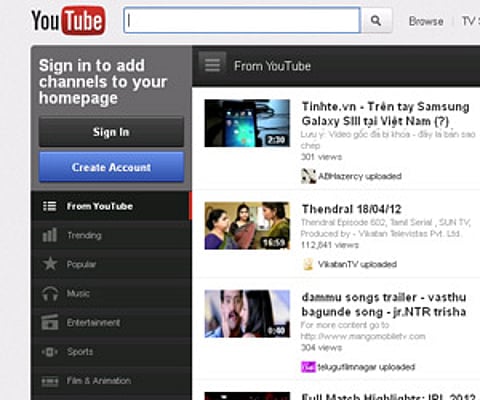 A screenshot of YouTube website.