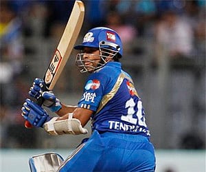 Mumbai Indians captain Sachin Tendulkar bats at the IPL eliminator match against Kolkata Knight Riders in Mumbai on Wednesday. AP