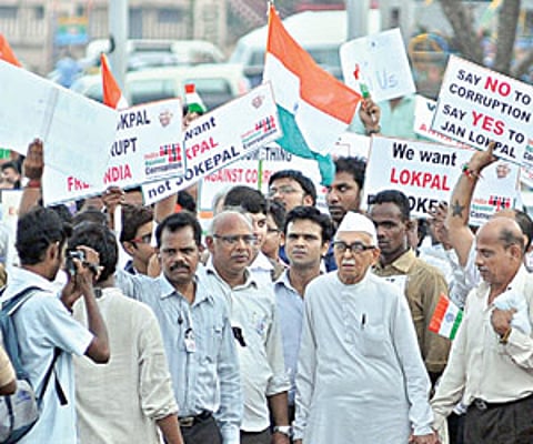 WITH YOU: Anti-corruption activists demonstrate outside Memorial Hall.