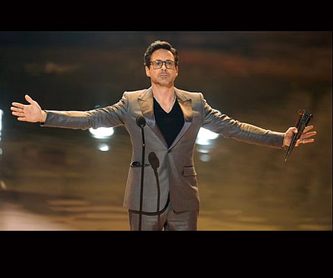Actor Robert Downey Jr. accepts the Hero Award during the 2011 Scream Awards (AP Photo/Chris Pizzello).