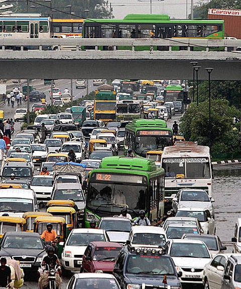 A view of traffic jam at ITO in New Delhi. PTI