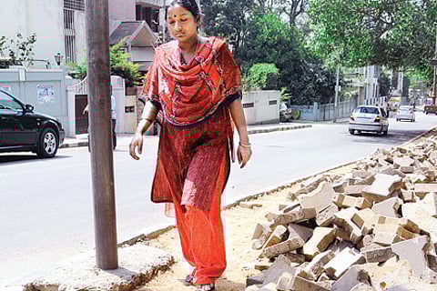Construction material blocks footpath