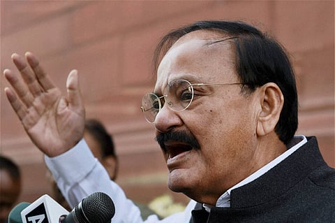 Union Minister for Parliamentary Affairs M Venkaiah Naidu speaks to the media during the winter session of the Parliament in New Delhi (PTI File Photo)