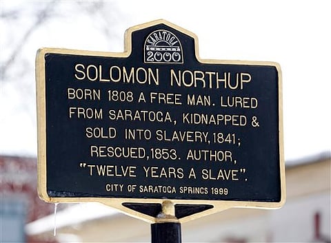 A Solomon Northup historical marker in Saratoga Springs, N.Y. Northup was the author of "Twelve Years a Slave." | AP Photo| Mike Groll