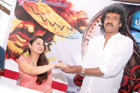 Upendra with wife Priyanka at the press meet. | ENS