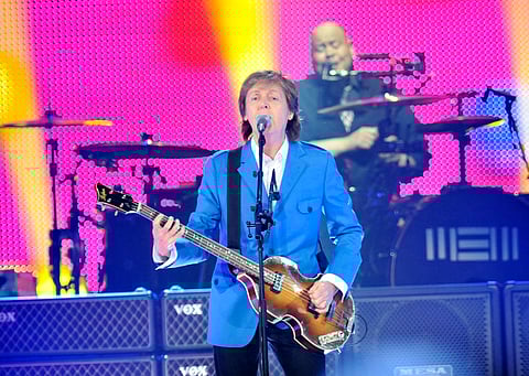 Sir Paul McCartney performs with his band during the “Out There" Tour at the Times Union Center. | Photo by Hans Pennink/Invision/AP