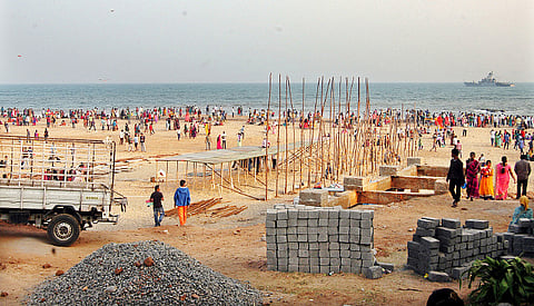 Construction for Visakha Utsav at Beach Despite CM's Warning