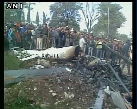 Debris of the Helicopter carrying Vaishno Devi pilgrims that crashed near Katra, Killing 7 persons including the pilot. (ANI)