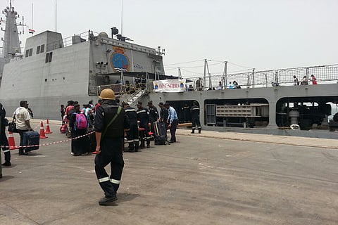 in this file photo, evacuees getting aboard INS Sumitra at Hodeidah port, Yemen (Photo by T Suresh Kumar)