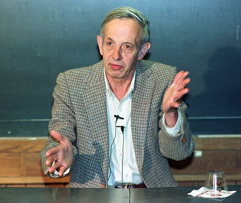 In this Oct. 11, 1994 file photo, Princeton University professor John Nash speaks during a news conference at the school in Princeton, N.J., after being named the winner of the Nobel Peace Prize for economics | AP