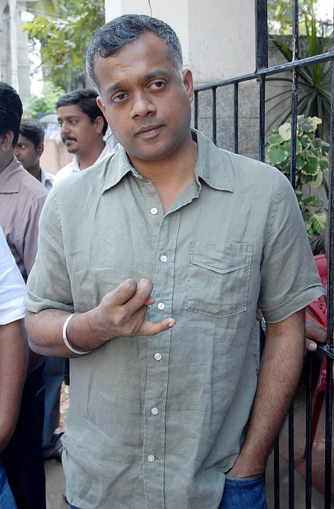 Film Director Gautham Menon outside his house during a protest by the members of Hindu Makkal Katchi against his film Nadu Nisi..Naigal, in Chennai - Express Photo.