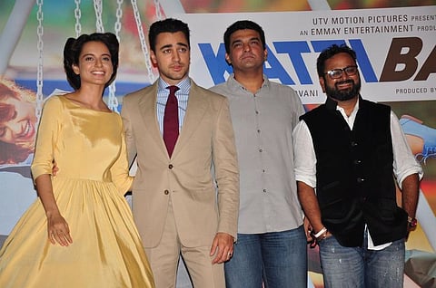 Actors Kangana Ranaut, Imran Khan, producer Siddharth Roy Kapur and director Nikhil Advani at the trailer launch of “Katti Batti” in Mumbai | Photo : India-West