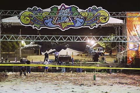 The stage area after the accidental explosion during a music concert at the Formosa Water Park in New Taipei City, Taiwan. |File Photo: AP